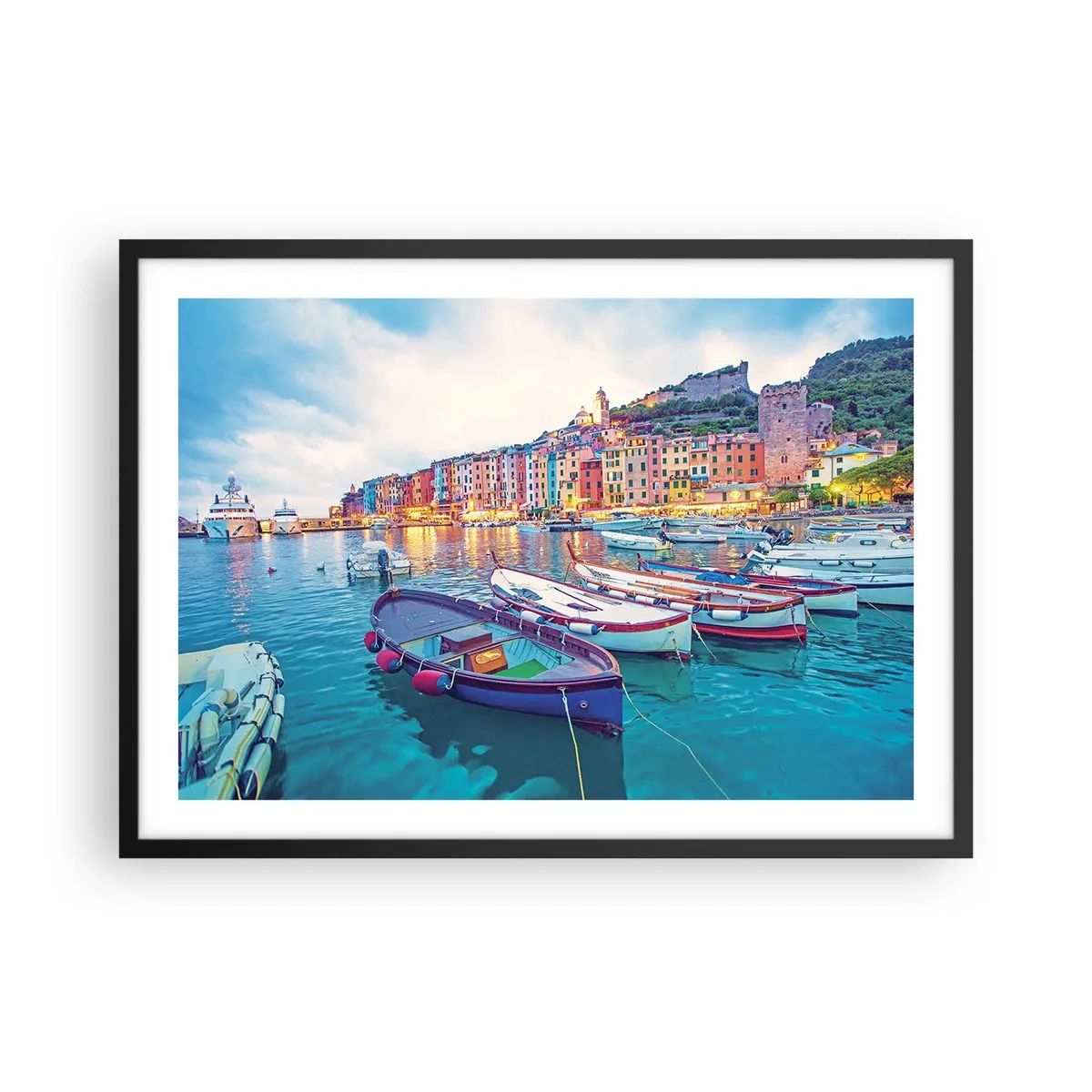 Plakát v černém rámu - Barevný večer v přístavu - 70x50 cm