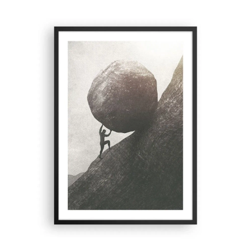 Plakát v černém rámu - Symbolická postava nesoucí balvan do kopce - 50x70cm - Věřím, proti vší naději - Moderní nástěnná dekorace do obývacího pokoje a ložnice ARTTOR