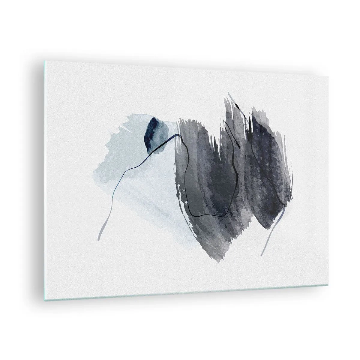 Obraz na skle - Abstraktní kompozice v odstínech tmavě modré a šedé - 70x50cm - Intenzita a pohyb - Moderní nástěnná dekorace do obývacího pokoje a ložnice ARTTOR