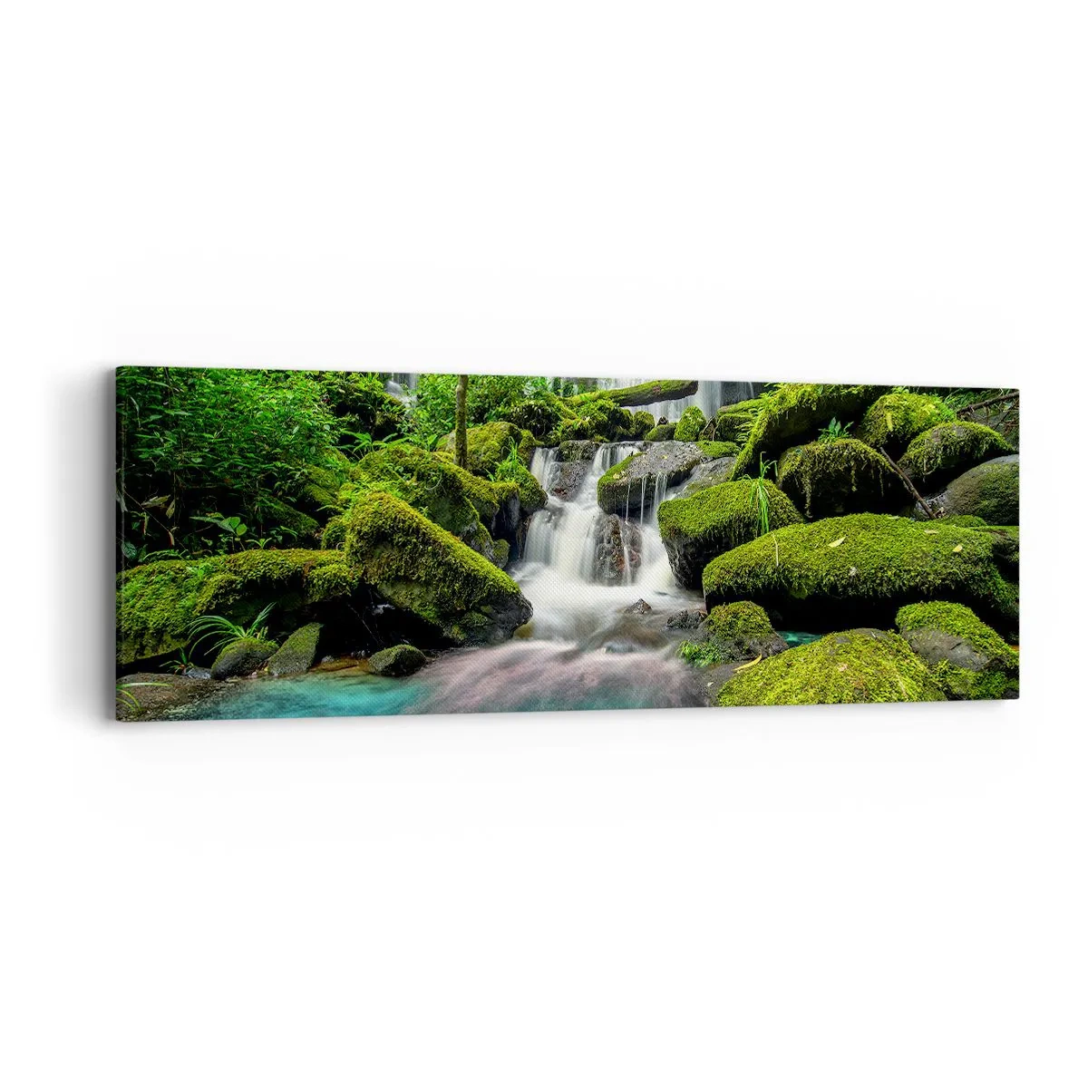 Obraz na plátně - Tyrkys, safíry a tekuté stříbro - 90x30 cm