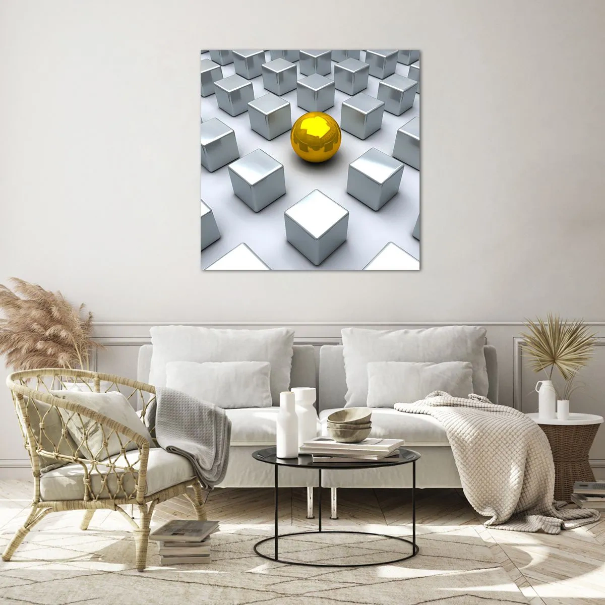 Obraz na skle - Proč já? Geometrická kompozice - 70x70 cm