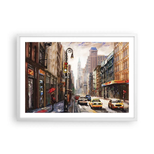 Plakát v bílém rámu - New York – barevný i v dešti - 70x50 cm