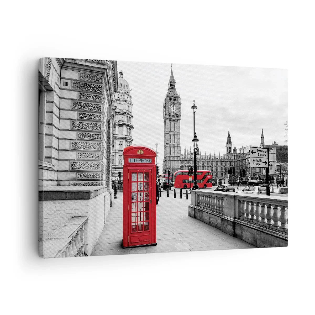 Obraz na plátně - Červená telefonní budka s Big Benem v pozadí v Londýně - 70x50cm - Nepochybně Londýn - Moderní nástěnná dekorace do obývacího pokoje a ložnice ARTTOR