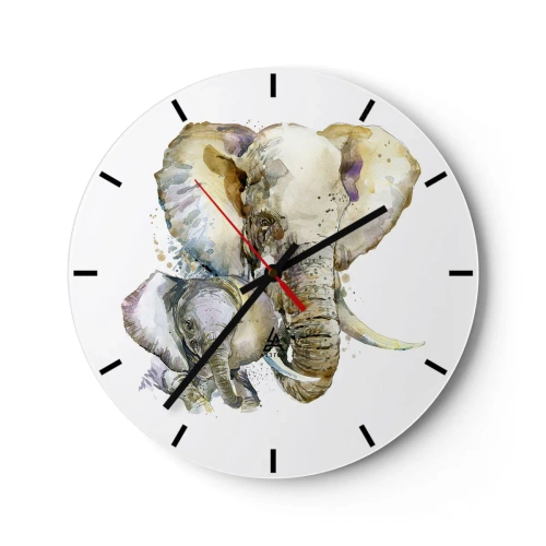 Nástěnné hodiny - Slon s teletem ve stylu akvarelu - 30x30cm - Nejlépe je u mámy - Moderní nástěnná dekorace do obývacího pokoje, kuchyně a ložnice ARTTOR