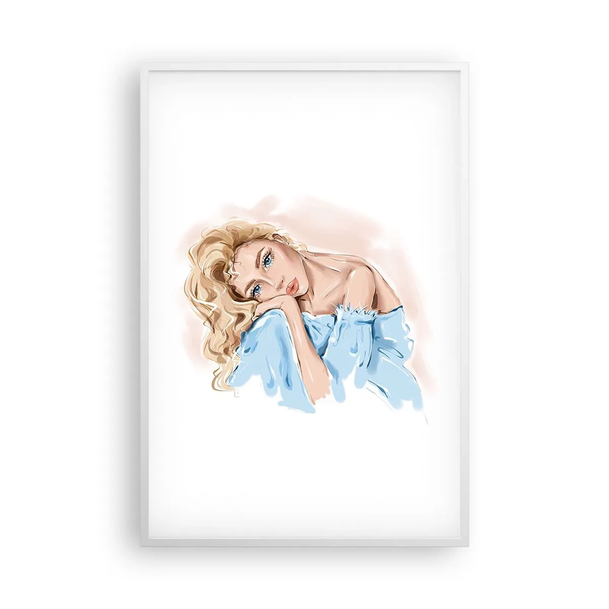 Plakát v bílém rámu - Zasněná v modré - 61x91 cm