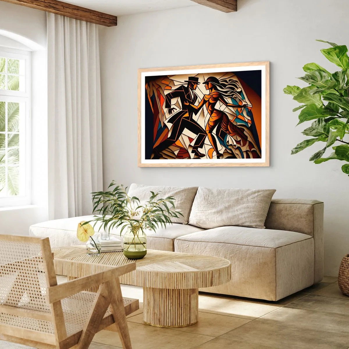Plakát v rámu světlý dub - Tanec vřelosti a vášně - 100x70 cm