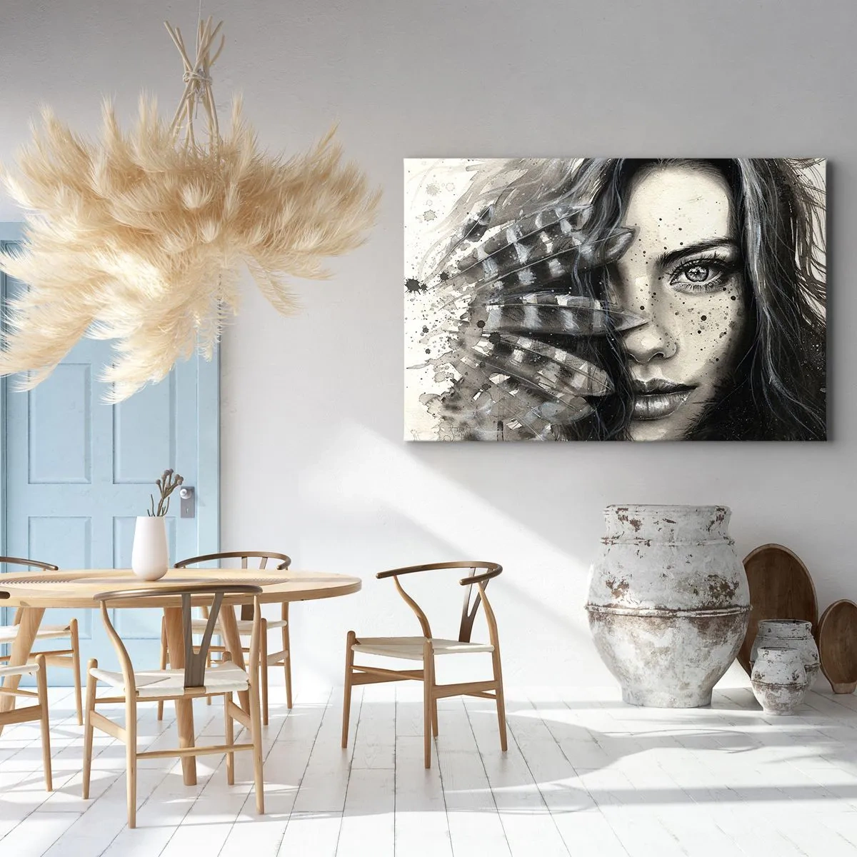 Obraz na plátně - Umělecký portrét ženy s abstraktními detaily - 70x50cm - Divoká krása - Moderní nástěnná dekorace do obývacího pokoje a ložnice ARTTOR