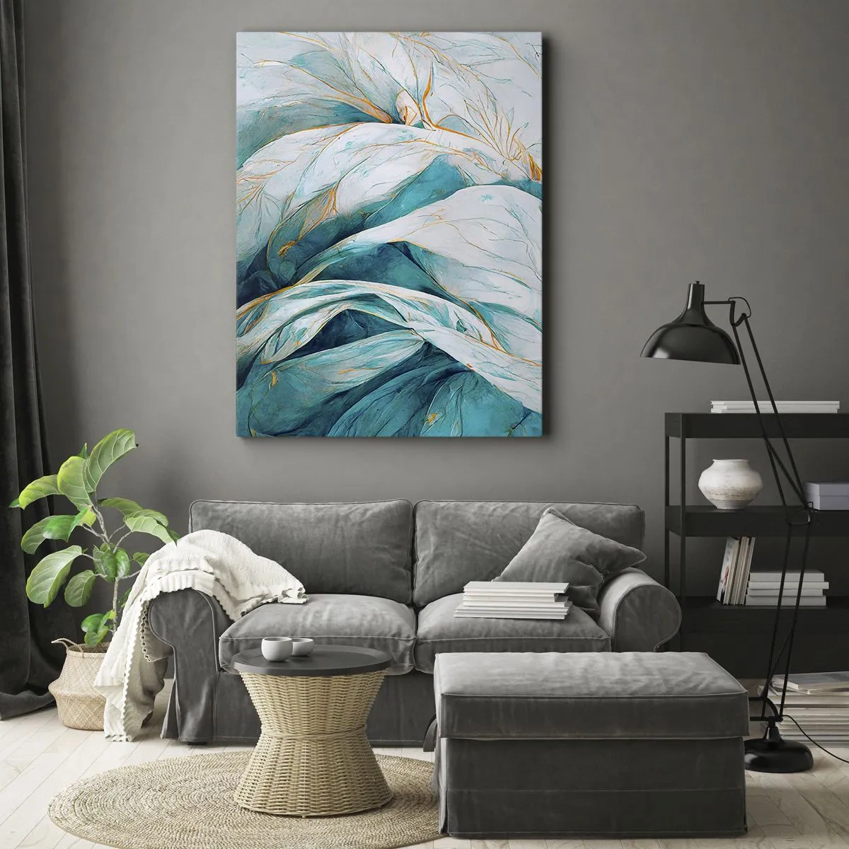 Obraz na plátně - Modrá abstrakce se zlatým motivem - 50x70 cm