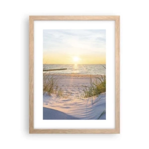 Plakát v rámu světlý dub - Šumění moře, zpěv ptáků, divoká pláž uprostřed trávy… - 30x40 cm