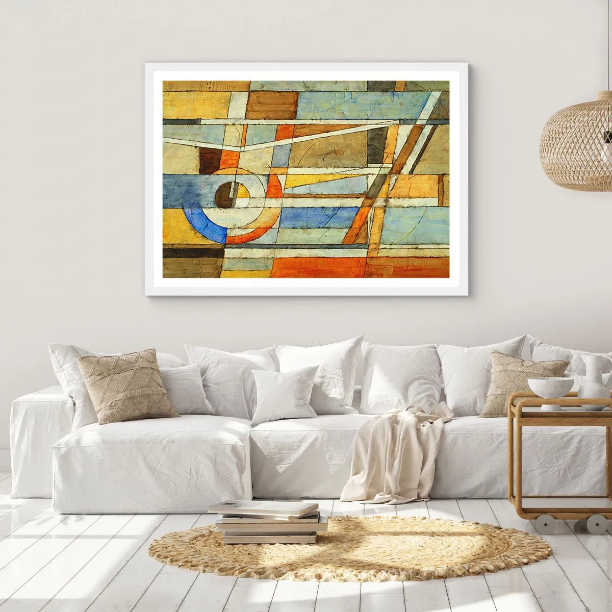 Plakát v bílém rámu - Kubismus na stavbě - 100x70 cm