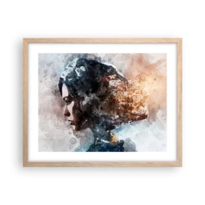 Plakát v rámu světlý dub - Příběh o dívce s městem v pozadí - 50x40 cm