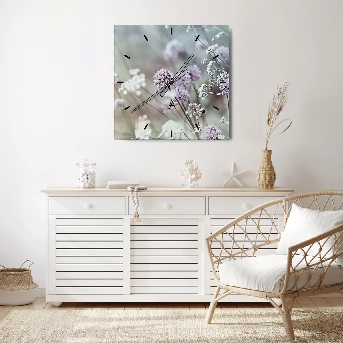 Nástěnné hodiny - Sladké filigrány bylinek - 30x30 cm