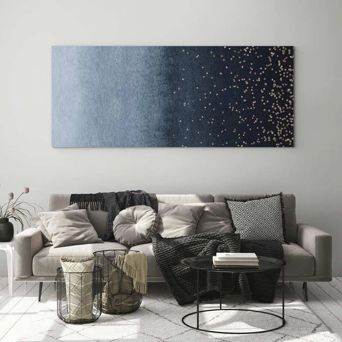 Obraz na skle - Kompozice – modré fáze - 120x50 cm