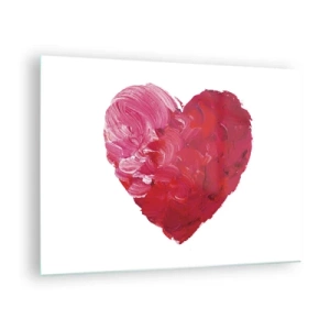 Obraz na skle - Abstraktní srdce malované červenými tahy - 70x50cm - All you need is love - Moderní nástěnná dekorace do obývacího pokoje a ložnice ARTTOR