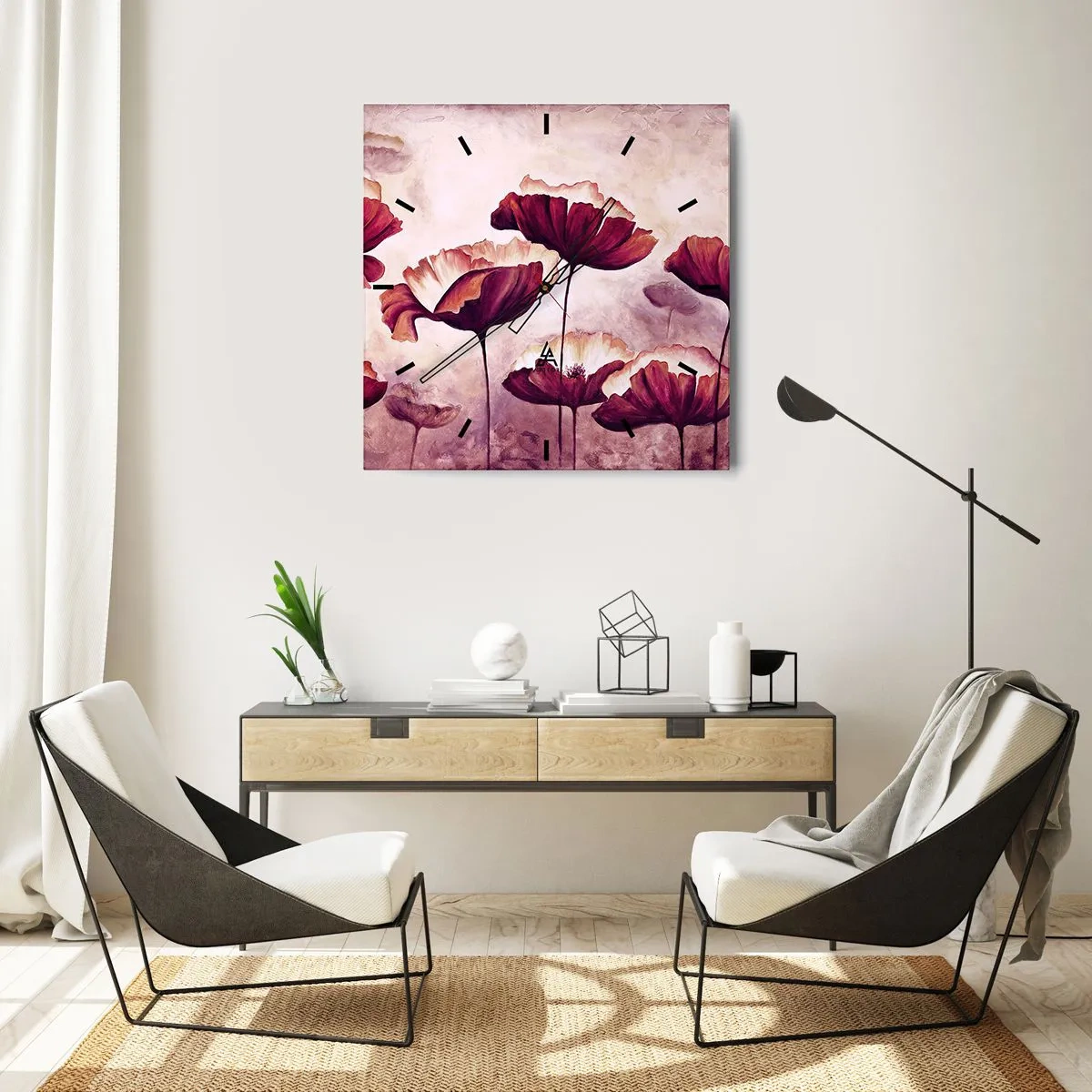 Nástěnné hodiny - Červený a bílý plátek - 30x30 cm