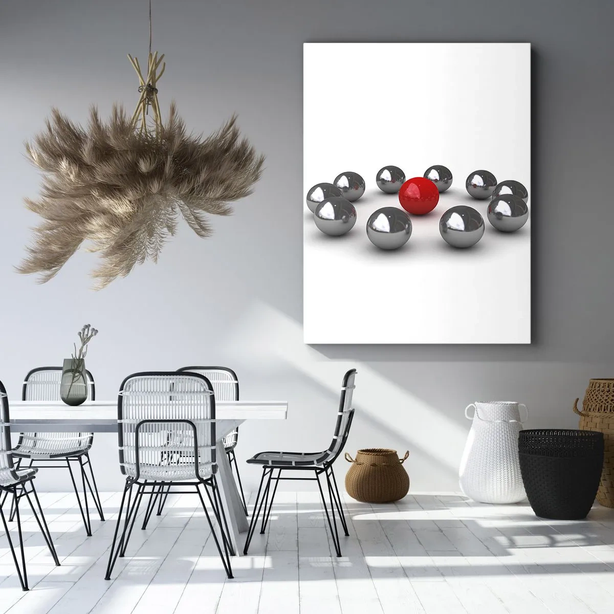 Obraz na plátně - Kruh v stříbrné a červené - 55x100 cm