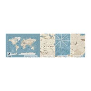 Vzor Fototapety Samolepicí Deluxe Sticker - Svět na dosah ruky - Mapa světa, Vinobraní, grunge - 100x30 cm