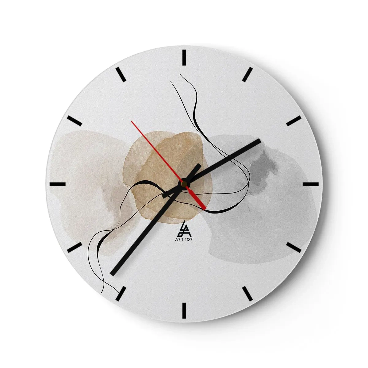 Nástěnné hodiny - Abstraktní pastelové skvrny a černé čáry na bílém pozadí - 30x30cm - Vzdušné korálky - Moderní nástěnná dekorace do obývacího pokoje, kuchyně a ložnice ARTTOR