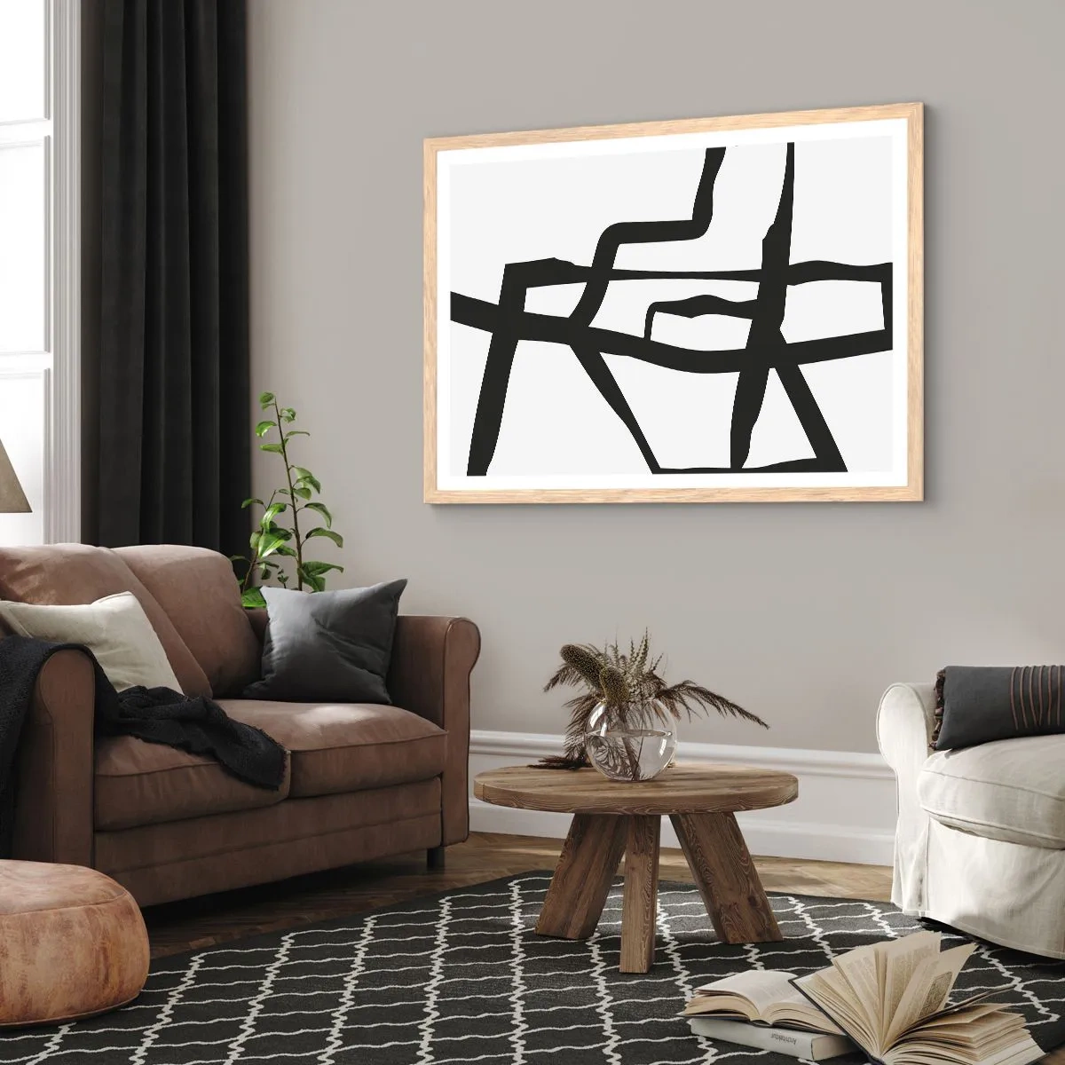 Plakát v rámu světlý dub - Černobílá konstrukce - 40x30 cm