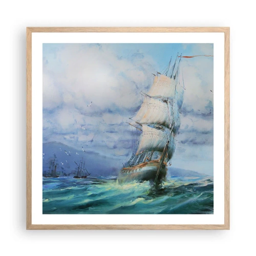 Plakát v rámu světlý dub - Šťastnou cestu - 60x60 cm