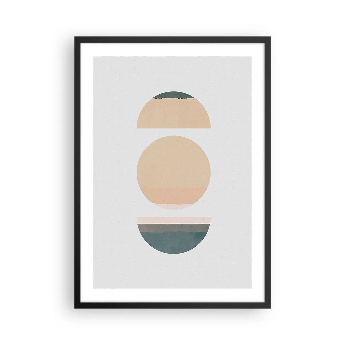 Plakát v černém rámu - Geometrické kruhy v tlumených pastelových barvách - 50x70cm - Kruh za kruhem - Moderní nástěnná dekorace do obývacího pokoje a ložnice ARTTOR