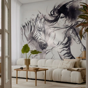 Fototapeta Samolepicí Deluxe Sticker - Tančící se zebrami - Abstrakce, Žena, Žebra - 250x175 cm