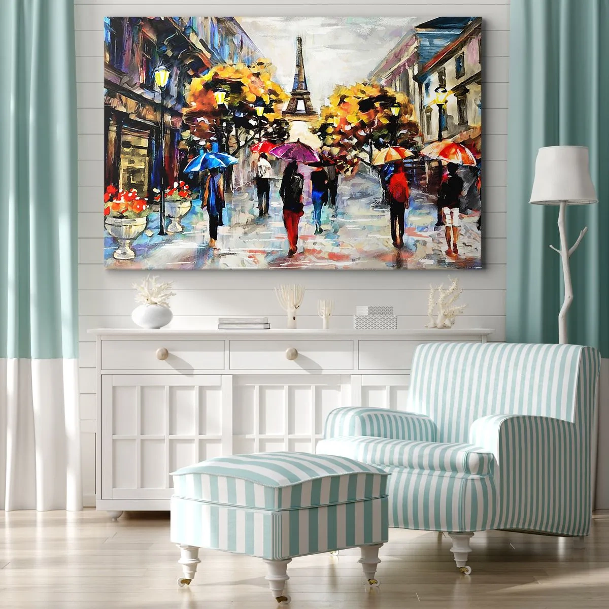 Obraz na plátně - Podzimní procházka Paříží s výhledem na Eiffelovu věž - 70x50cm - Na podzim zvlášť krásný - Moderní nástěnná dekorace do obývacího pokoje a ložnice ARTTOR
