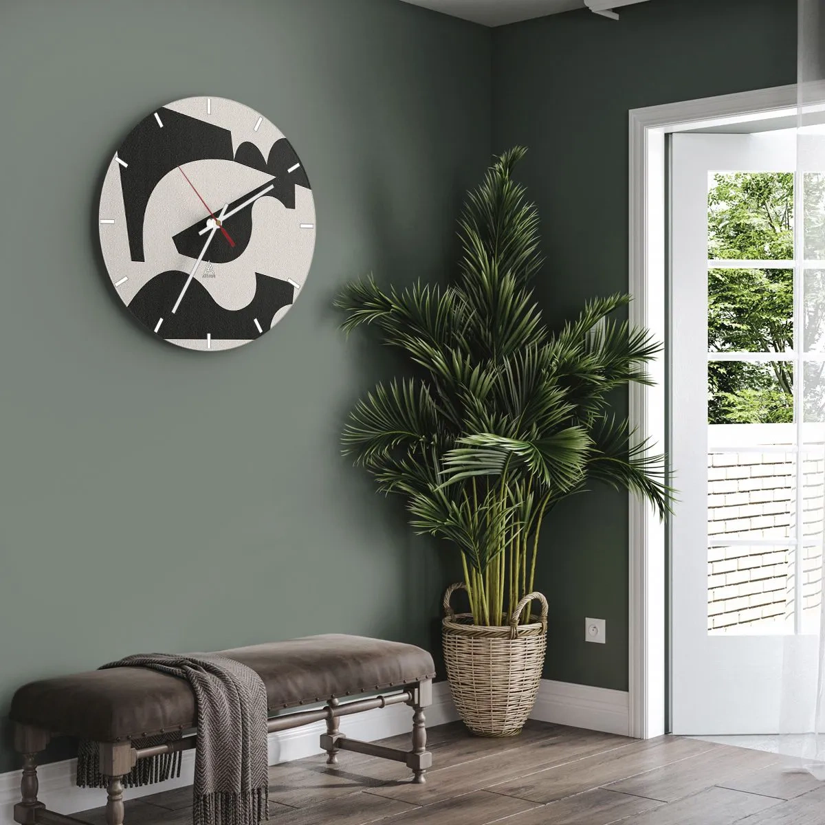 Nástěnné hodiny - Černé geometrické tvary na světle béžovém pozadí - 30x30cm - K samostatnému ukládání - Moderní nástěnná dekorace do obývacího pokoje, kuchyně a ložnice ARTTOR