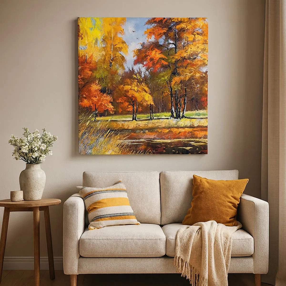 Obraz na plátně - Krajinka ve zlaté a hnědé - 30x30 cm