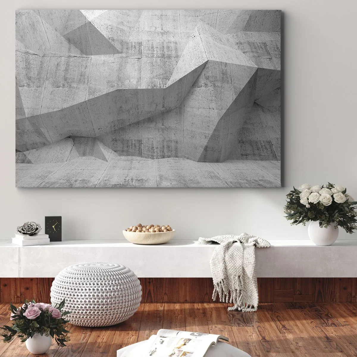 Obraz na plátně - Geometrické betonové tvary v šedé barvě - 70x50cm - Skutečná výzva - Moderní nástěnná dekorace do obývacího pokoje a ložnice ARTTOR