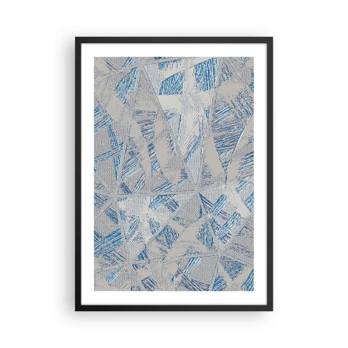 Plakát v černém rámu - Geometrická abstrakce v odstínech modré a šedé - 50x70cm - V šedomodrém labyrintu - Moderní nástěnná dekorace do obývacího pokoje a ložnice ARTTOR