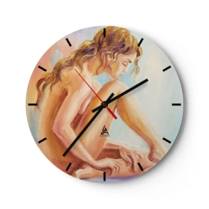 Nástěnné hodiny - Umělecký portrét sedící ženy - 30x30cm - Akt mládí - Moderní nástěnná dekorace do obývacího pokoje, kuchyně a ložnice ARTTOR
