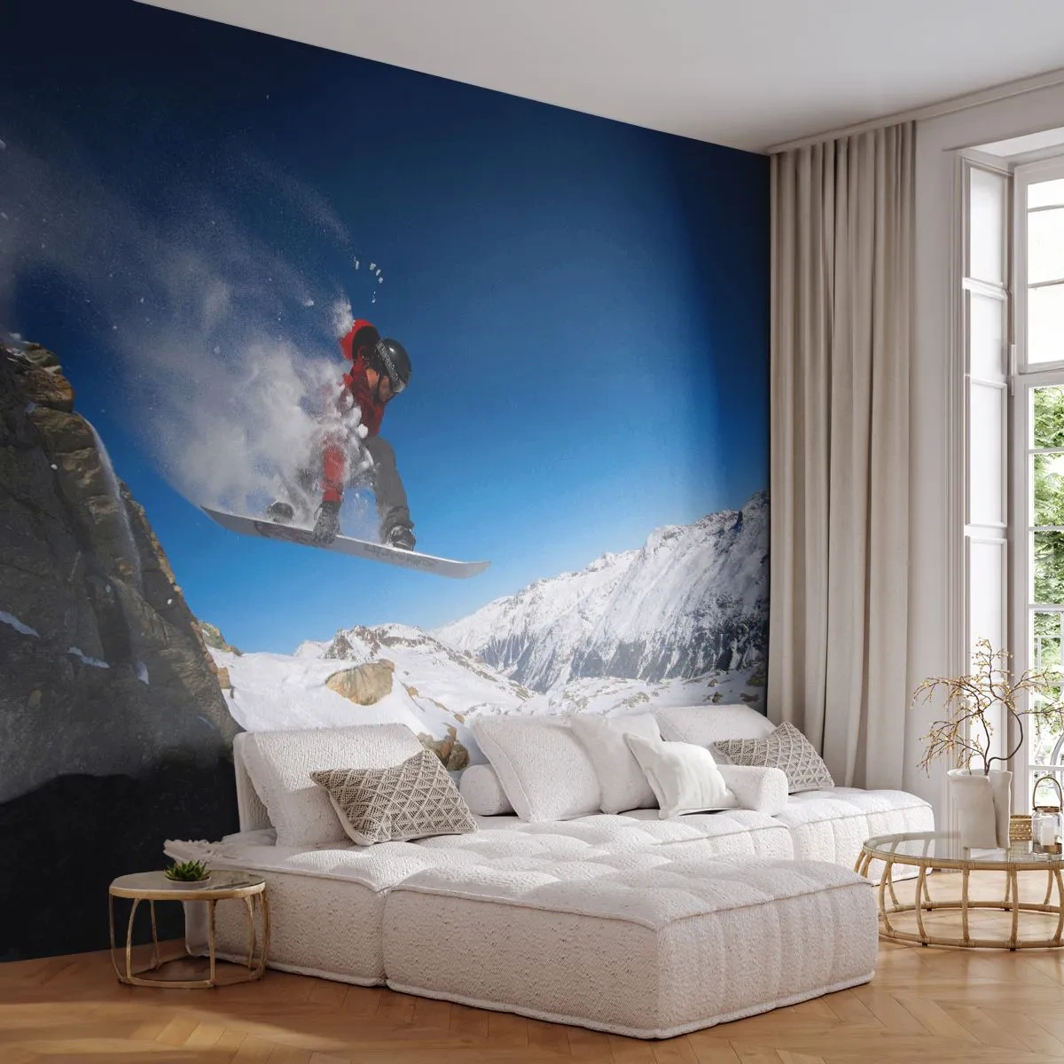 Fototapeta Samolepicí Deluxe Sticker - A stal ses součástí prostoru - Krajina, Snowboarding, Sport - 250x175 cm
