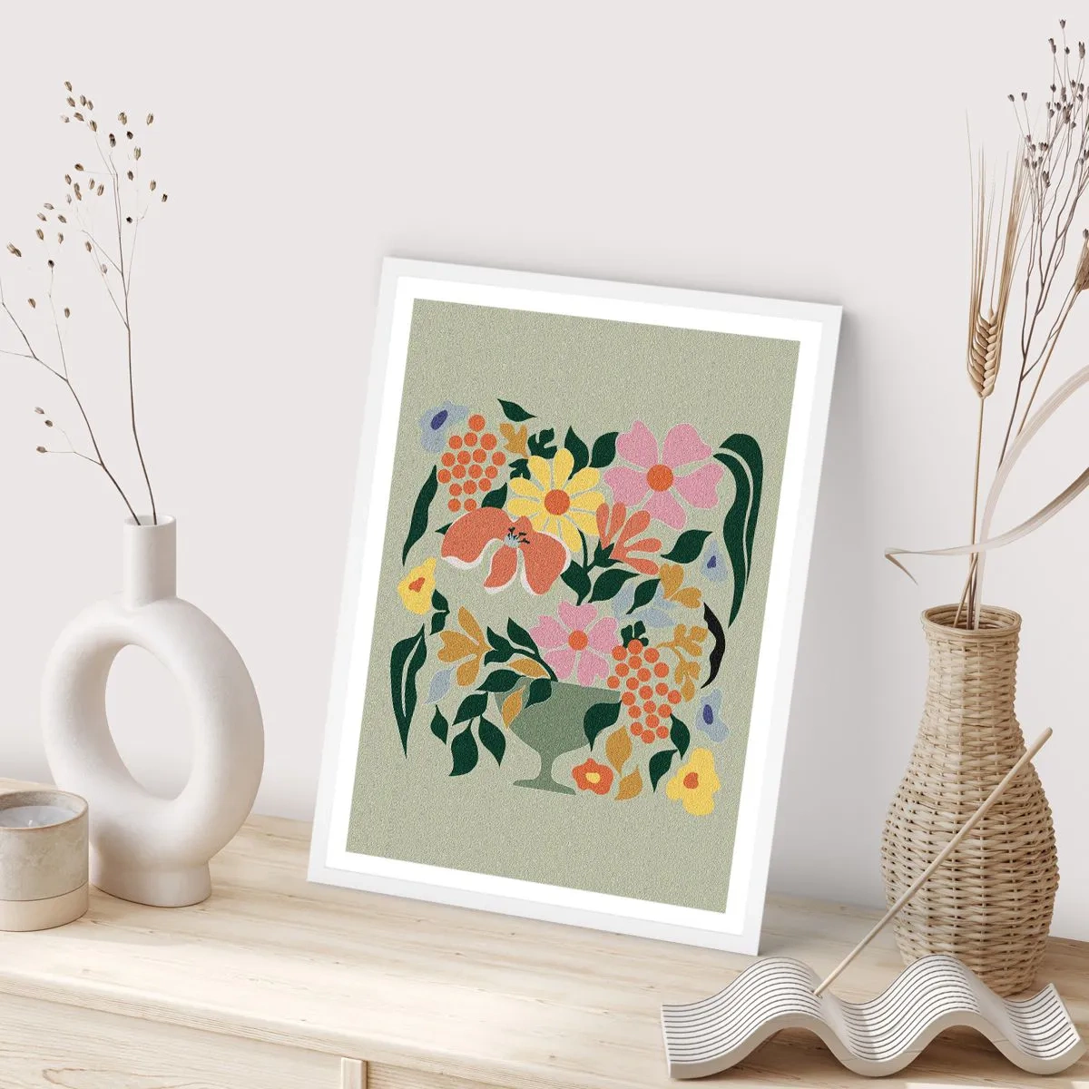 Plakát v bílém rámu - Kytice překypující životem - 61x91 cm