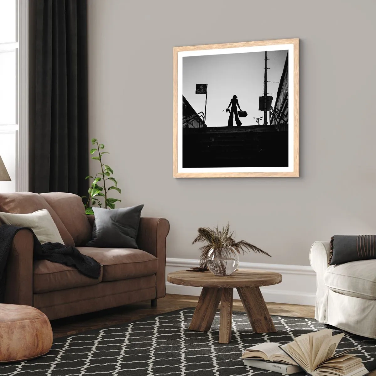 Plakát v rámu světlý dub - Městská cesta - 60x60 cm