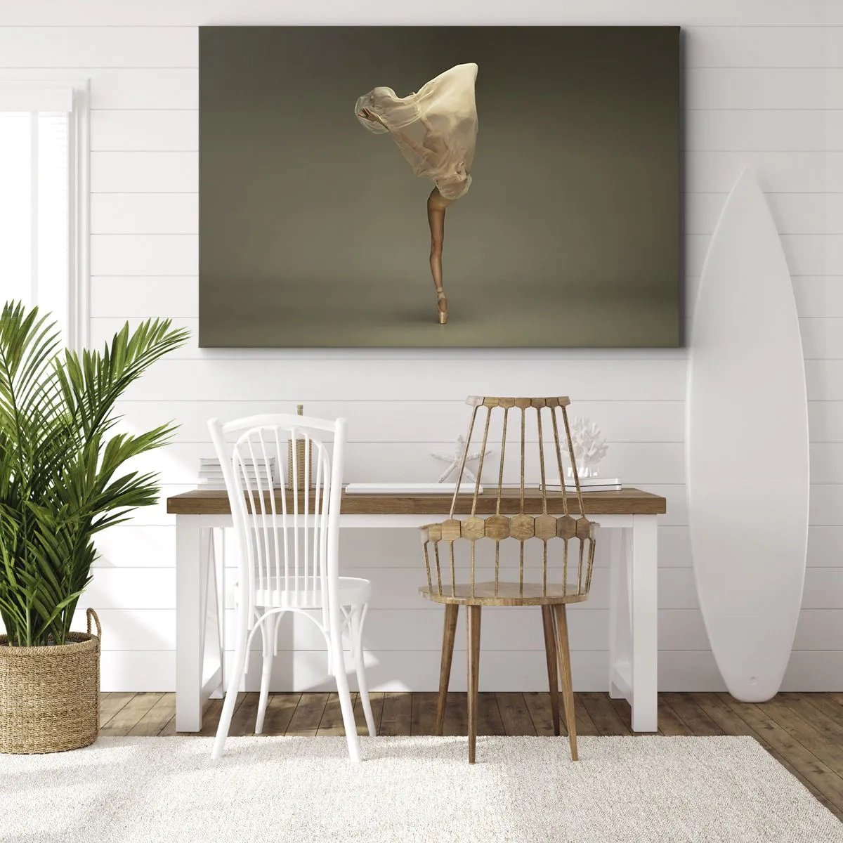 Obraz na plátně - Tanečnice vznášející se ve vzduchu s látkou - 70x50cm - Hned poletí - Moderní nástěnná dekorace do obývacího pokoje a ložnice ARTTOR