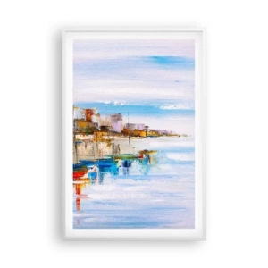 Plakát v bílém rámu - Vícebarevný městský přístav - 61x91 cm
