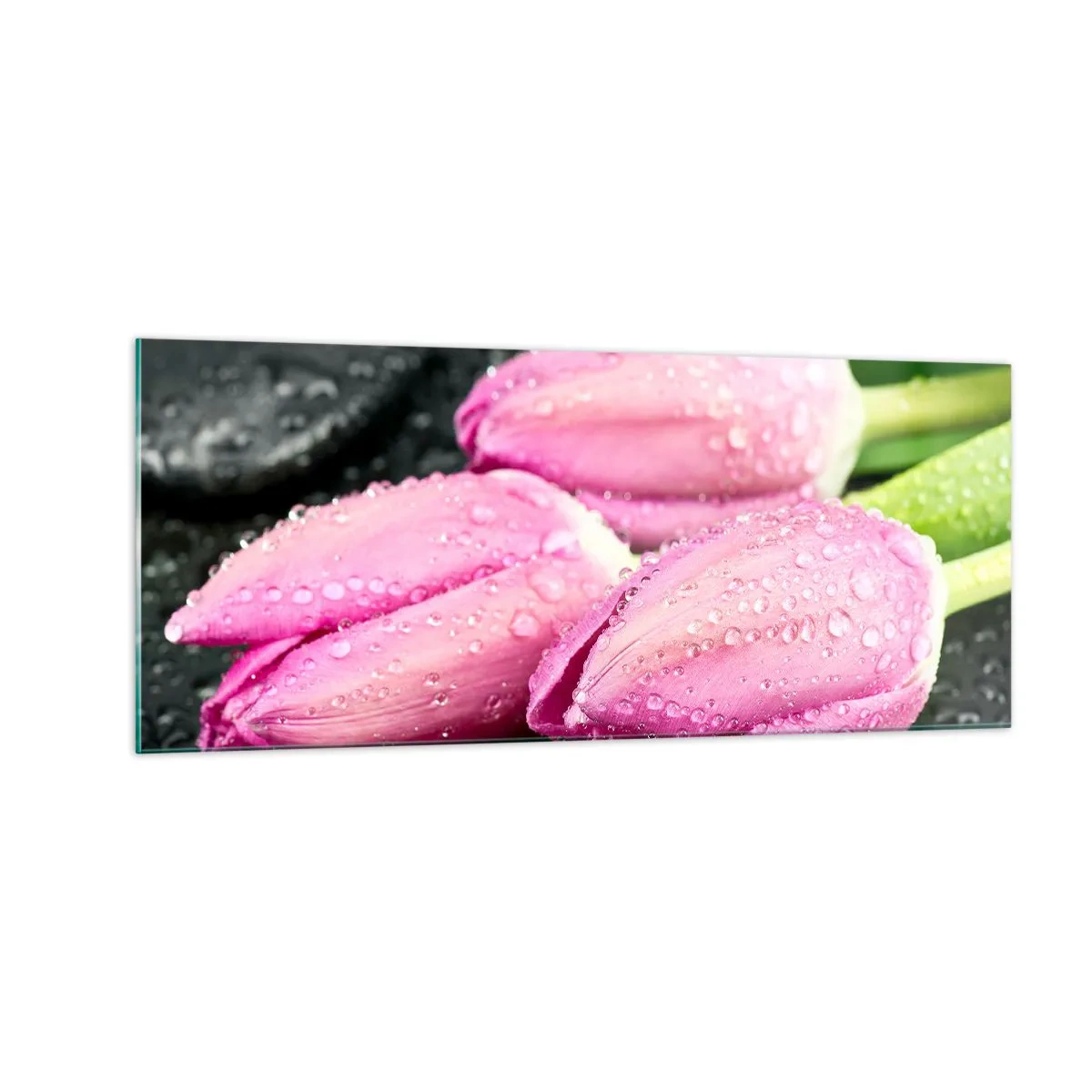 Obraz na skle - Liliová trojice na černém kameni - 100x40 cm