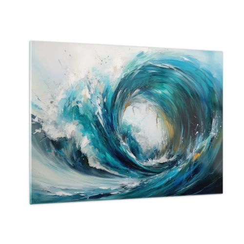 Obraz na skle - Vizualizace silné mořské vlny v podobě vířivky s intenzivní modrou barvou - 70x50cm - Mořský portál - Moderní nástěnná dekorace do obývacího pokoje a ložnice ARTTOR