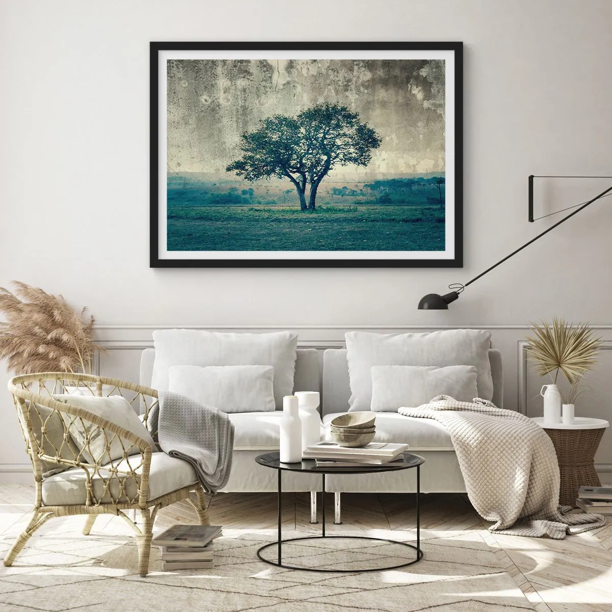 Plakát v černém rámu - Jabloň na modrém poli? - 70x50 cm