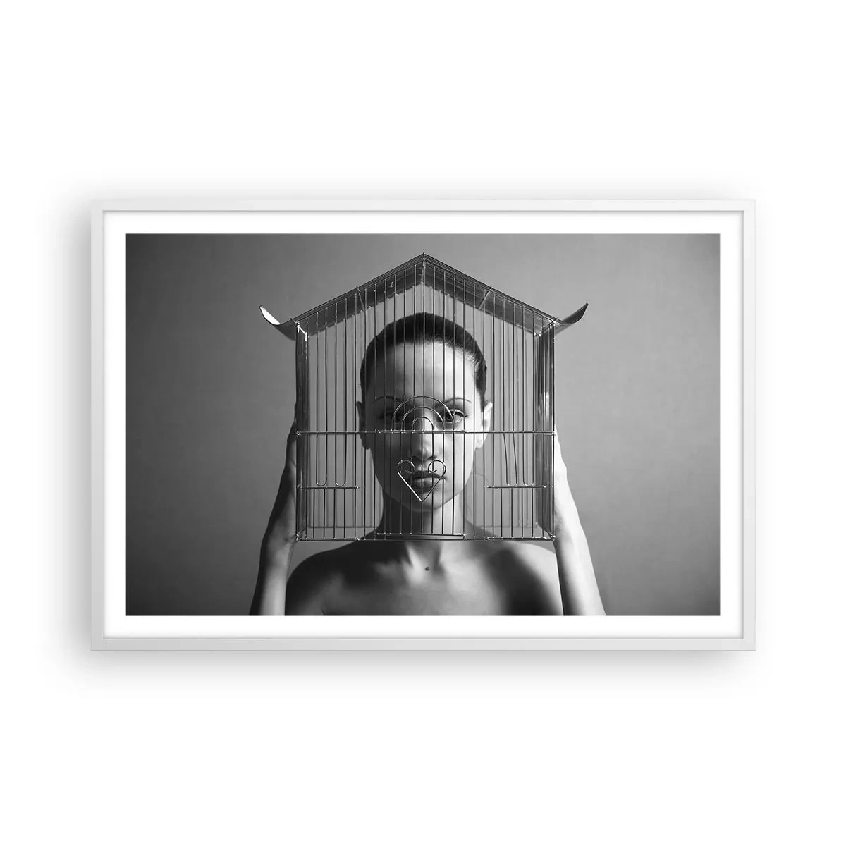 Plakát v bílém rámu - Tak trochu surrealistický portrét - 91x61 cm