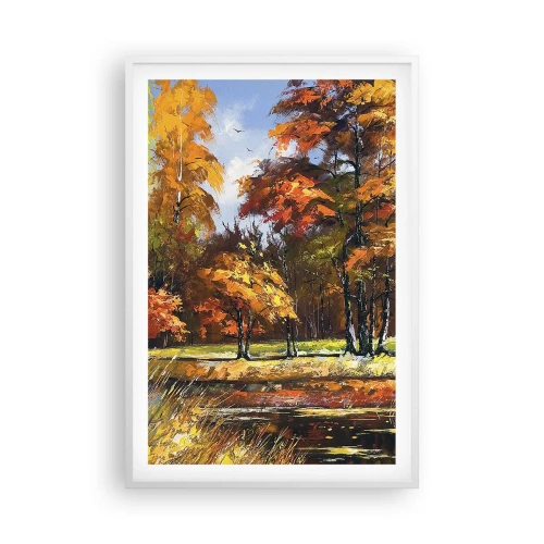 Plakát v bílém rámu - Krajinka ve zlaté a hnědé - 61x91 cm