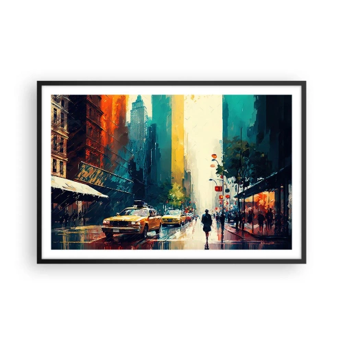 Plakát v černém rámu - New York – tady je i déšť barevný - 91x61 cm