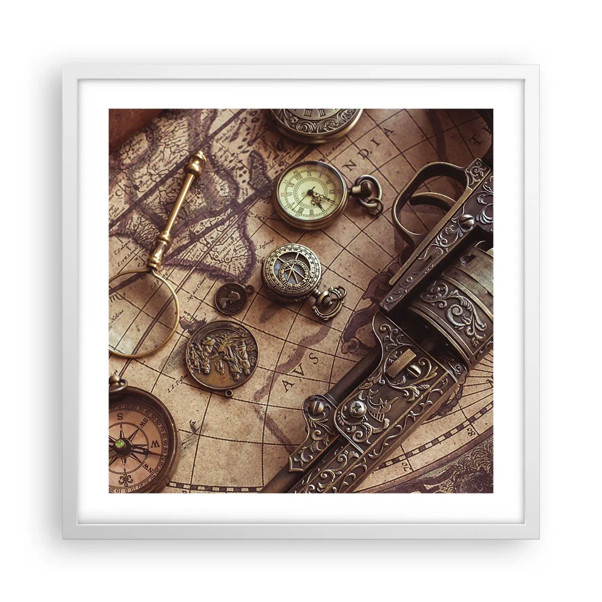 Plakát v bílém rámu - Dobrodružství volá - 50x50 cm