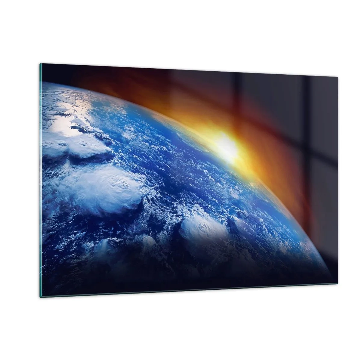 Obraz na skle - Východ slunce nad modrou planetou - 120x80 cm