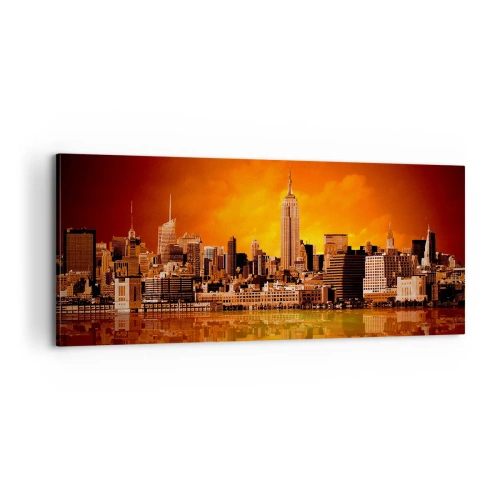 Obraz na plátně - Panorama velkoměsta ve žluté a hnědé - 100x40 cm