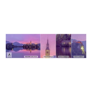 Vzor Fototapety Premium Canvas - Pohádkový ostrov za soumraku  - Krajina, Slovinsko, Ostrov Bled - 100x30 cm