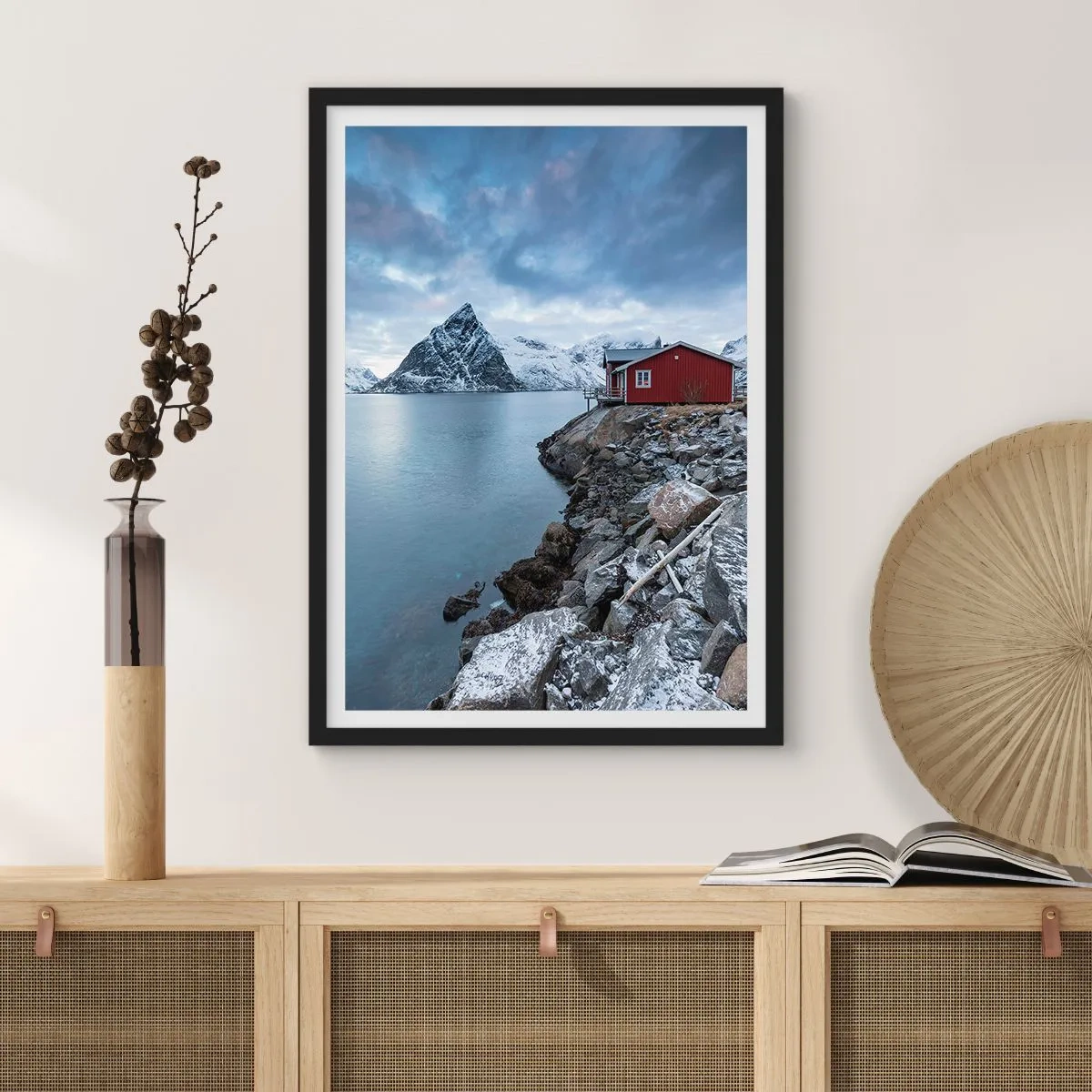 Plakát v černém rámu - Alpský podzim - 50x70cm - Skandinávské útočiště - Moderní nástěnná dekorace do obývacího pokoje a ložnice ARTTOR