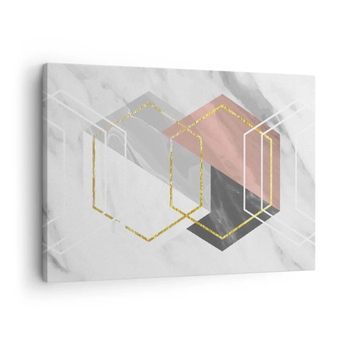 Obraz na plátně - Geometrické obrazce se zlatými a mramorovými akcenty - 70x50cm - Řetězová kompozice - Moderní nástěnná dekorace do obývacího pokoje a ložnice ARTTOR