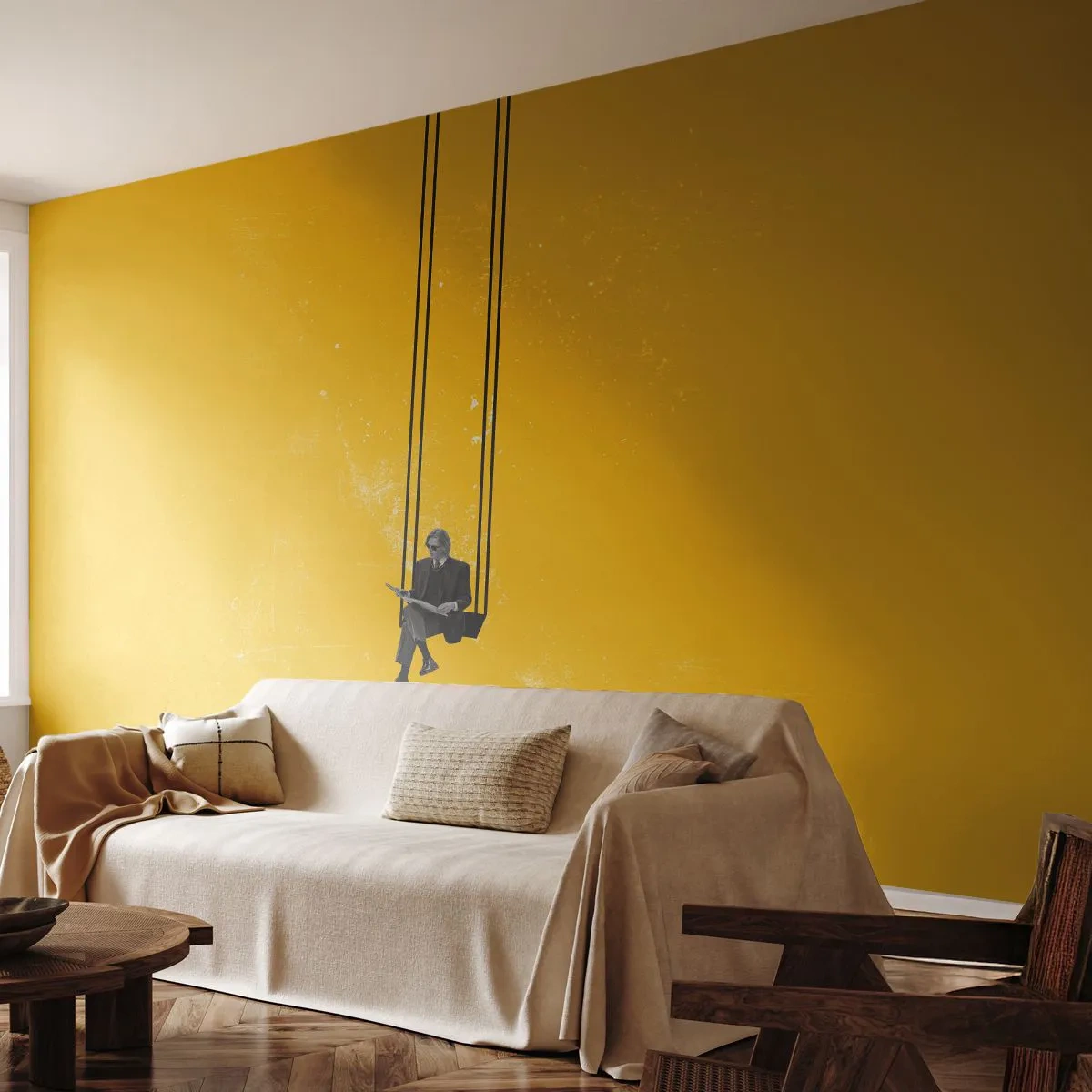 Fototapeta Samolepicí Deluxe Sticker - Den jako každý jiný - Moderní umění, Houpačka, Muž - 400x280 cm